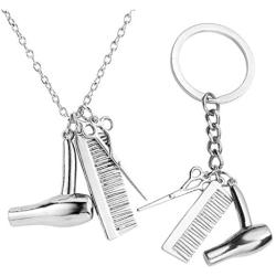 JOVIVI 3 In 1 Fashion Hairdresser Hair Dryer,Scissor,Comb Charm Pendant Keychain/Necklace - Perfect Salon Owner,or Hair Stylist Gift