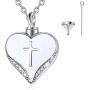 EUDORA Personalized Sterling Silver Memorial Cremation Urn Necklace for Ashes, Heart Shape with Holy Cross Keepsake Jewelry for Women Man, 20 inches Chain