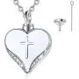 EUDORA Personalized Sterling Silver Memorial Cremation Urn Necklace for Ashes, Heart Shape with Holy Cross Keepsake Jewelry for Women Man, 20 inches Chain