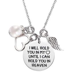 LParkin Memorial Necklace I Will Hold You in My Heart Until I Can Hold You in Heaven Pendant Loss of Child Necklace Heart Necklace Cremation Jewelry Gift for Her