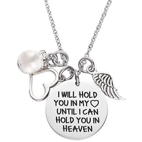 LParkin Memorial Necklace I Will Hold You in My Heart Until I Can Hold You in Heaven Pendant Loss of Child Necklace Heart Necklace Cremation Jewelry Gift for Her
