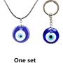jewelry world Evil Eye Necklace 3cm Glass Pendant Necklace Turkish Kabbalah Jewish Charm Keychain Set