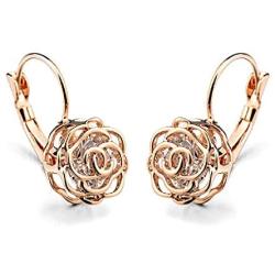 Blooming CZ Filigree Rose Flower Crystal Leverback Dangle Drop Earrings for Women Girls Sensitive Ear Sweet Sunflower Dangling for Lovers Wedding Elegant Diamond Jewelry Gifts Hypoallergenic