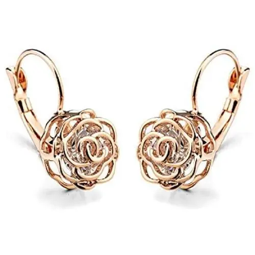 Blooming CZ Filigree Rose Flower Crystal Leverback Dangle Drop Earrings for Women Girls Sensitive Ear Sweet Sunflower Dangling for Lovers Wedding Elegant Diamond Jewelry Gifts Hypoallergenic