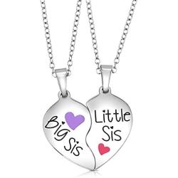 Big Sis & Lil Sis Gifts Jewelry Heart Necklace Set, 2 Sister Necklaces, Big & Little Sisters Jewelry