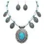 Rosemarie & Jubalee Womens Western Style Statement Silver Tone Concho with Turquoise Howlite Necklace Earrings Set, 16''-19'' with 3'' Extension Rosemarie & Jubalee Womens Western Style Statement Silver Tone Concho with Turquoise Howlite Necklace Earrings Set, 16''-19'' with 3'' Extension