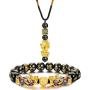 Thunaraz Feng Shui Black Obsidian Wealth Bracelet Necklace Set for Mens Women Pi Xiu Black Obsidian Amulet Bead Bracelet Good Lucky Wealthy Jewelry