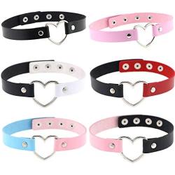 BeeGift 6Pcs Love Heart Adjustable Leather Choker Punk PU Necklace Goth Choker Soft Collar Chain Gothic Jewelry for Women Girls Cosplayer
