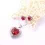 Womens Elegant Heart Ruby Pendant Necklace and Earring Studs Set in 925 Sterling Silver,Jewelry Sets Gifts for Her