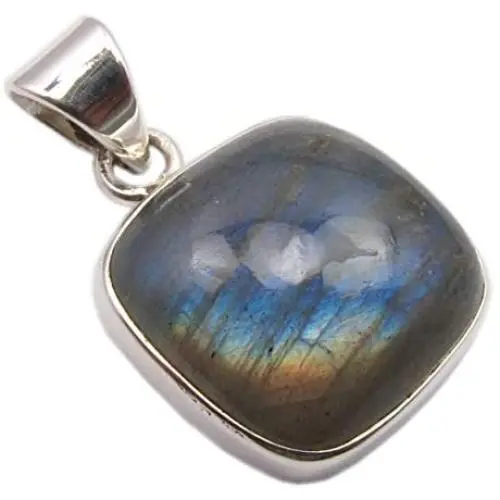 SilverStarJewel Solid Sterling Silver Square Labradorite Pendant 1'' Made In India SilverStarJewel Solid Sterling Silver Square Labradorite Pendant 1'' Made In India