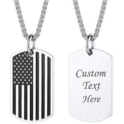Custom Dog Tag Necklace for Men Women Stainless Steel Enamel Star US America Flag Pendant Patriotism Pendant Charm with Spiga Chain 22 Inch, Personalized Engraved Tags