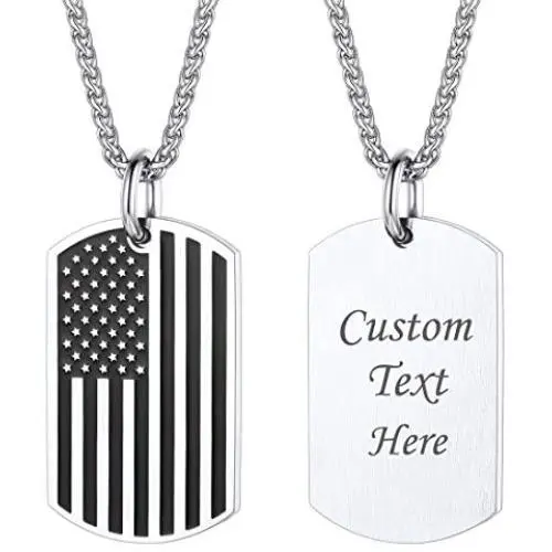 Custom Dog Tag Necklace for Men Women Stainless Steel Enamel Star US America Flag Pendant Patriotism Pendant Charm with Spiga Chain 22 Inch, Personalized Engraved Tags Custom Dog Tag Necklace for Men Women Stainless Steel Enamel Star US America Flag Pendant Patriotism Pendant Charm with Spiga Chain 22 Inch, Personalized Engraved Tags