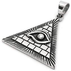 GUNGNEER Egypt Pyramid Necklace Silvertone Horus Evil Eye Illuminati Antique Charm Pendant Stainless Steel Jewelry