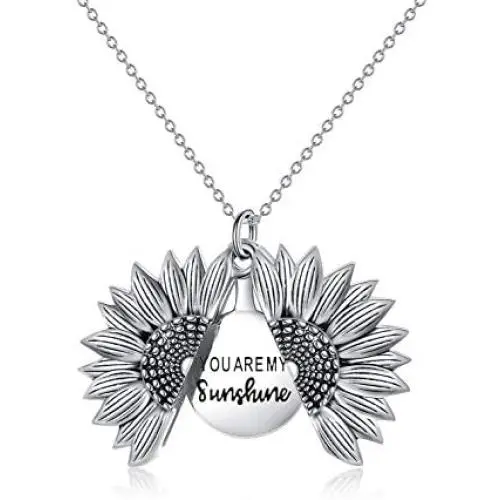 Sterling Silver Sunflower Locket Necklace You Are My Sunshine Engraved Pendant Necklaces Anniversary Jewelry for Her Sterling Silver Sunflower Locket Necklace You Are My Sunshine Engraved Pendant Necklaces Anniversary Jewelry for Her