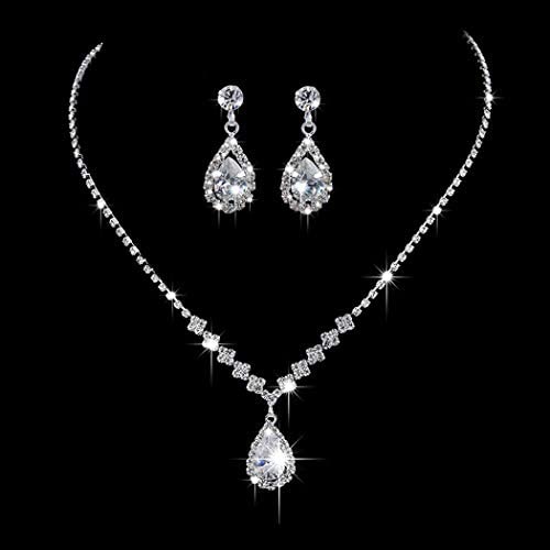 Jakawin Bride Silver Bridal Necklace Earrings Set Crystal Wedding Jewelry Set Rhinestone Choker Necklace for Women and Girls (Set of 3) (NK144-3)