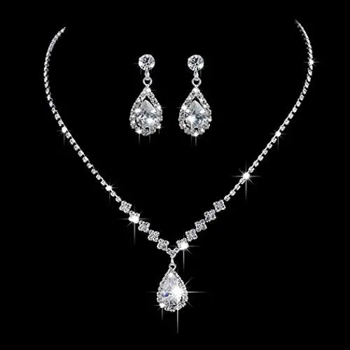 Jakawin Bride Silver Bridal Necklace Earrings Set Crystal Wedding Jewelry Set Rhinestone Choker Necklace for Women and Girls (Set of 3) (NK144-3) Jakawin Bride Silver Bridal Necklace Earrings Set Crystal Wedding Jewelry Set Rhinestone Choker Necklace for Women and Girls (Set of 3) (NK144-3)