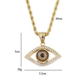 Moca Jewelry Hip-Hop Evil Eye Pendant Stainless Steel Chain Rhinestone Crystal Necklace for Men Women