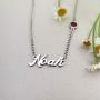 LuxglitterLin Name Necklace Personalized Birthstone Initial Necklace Stainless Steel Jewelry 2mm Cuban Link Chain for Women