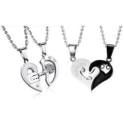 4Piece Stainless Steel Couple Necklace Rhinestone I Love You Heart Puzzle Matching Pendant with Chain His and Hers Couple Necklace for Women Men Girlfriend Boyfriend Couple BBF