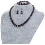 Femtindo Faux Pearl Necklace Earring and Bracelet Black Costume Jewelry Set for Women