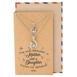 Quan Jewelry Handmade Mother Daughter Necklace, Mermaid Tail Pendant with Swarovski Crystals, Set of 2 Necklaces, Inspirational Quote with Greeting Card