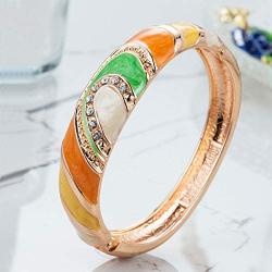 UJOY Vintage Cloisonne Bracelet Handcraft Multi-Colored Rhinestone Enamel Oval Hinged Cuff Bangle Jewelry Gifts 88A26