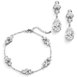 Mariell CZ Bridal Bracelet & Matching Earrings, Wedding Jewelry Set with Adjustable Bracelet 7 ¼'' to 8 ¾''