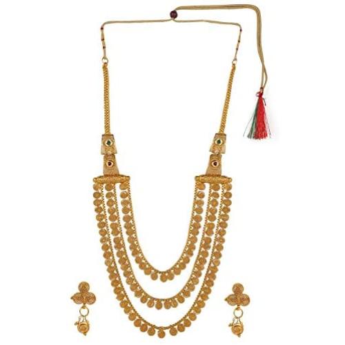 Efulgenz Indian Bollywood Gold Tone Antique Vintage Coin Style Bridal Wedding Multilayer Strand Bridal Necklace Earring Jewelry Set