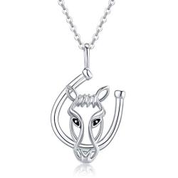 CHENGHONG Lucky Horseshoe Necklace 925 Sterling Silver Cute Animal Horse Pendant Necklace Jewelry Gift for Women Girls