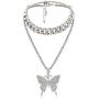 XY Fancy Butterfly Necklace Women Jewelry Sets Hip Hop Style Diamond-Mounted Double-Layer Choker