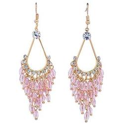 Trendy Bohemian Crystal Chandelier Earrings Long Beaded Shining Rhinestone Tassel Earrings for Women Girls Jewelry