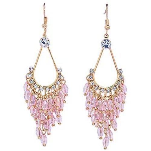 Trendy Bohemian Crystal Chandelier Earrings Long Beaded Shining Rhinestone Tassel Earrings for Women Girls Jewelry