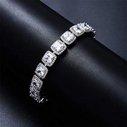 Fantex 18K White Gold Plated Tennis Link Bracelet, Iced Out Sparkling CZ Diamond Hip Hop Tennis Chain Jewelry for Men & Women