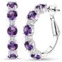 Gem Stone King 2.80 Ct Round Purple Amethyst G/H Lab Grown Diamond 925 Sterling Silver Hoop Earrings Gem Stone King 2.80 Ct Round Purple Amethyst G/H Lab Grown Diamond 925 Sterling Silver Hoop Earrings