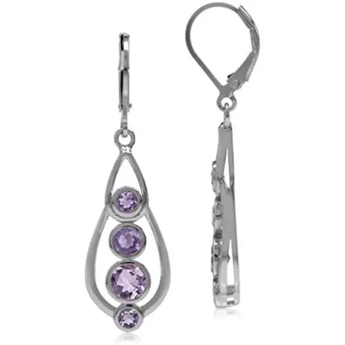 Silvershake Gemstone 925 Sterling Silver White Gold Plated Journey Leverback Dangle Earrings Silvershake Gemstone 925 Sterling Silver White Gold Plated Journey Leverback Dangle Earrings