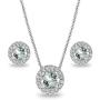 Sterling Silver Genuine, Created or Simulated Gemstone and White Topaz Accents Round Halo Necklace and Stud Earrings Set