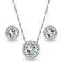 Sterling Silver Genuine, Created or Simulated Gemstone and White Topaz Accents Round Halo Necklace and Stud Earrings Set Sterling Silver Genuine, Created or Simulated Gemstone and White Topaz Accents Round Halo Necklace and Stud Earrings Set