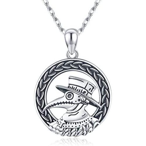 JUSTKIDSTOY Plague Doctor Necklace 925 Sterling Silver Steampunk Pendant Necklace Halloween Jewelry Gifts for Women Girls