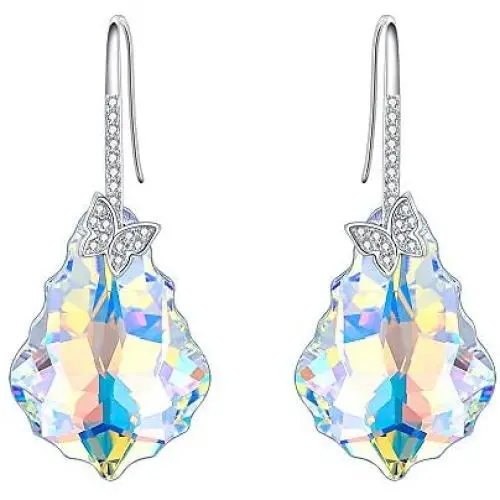 EleQueen 925 Sterling Silver CZ Butterfly Baroque Hook Dangle Earrings Made with Crystals