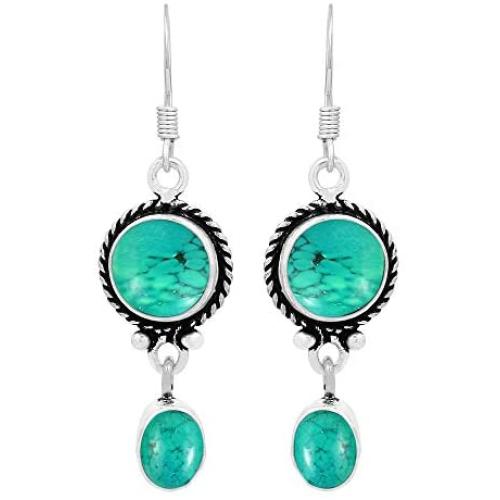 Natural Lapis Turquoise Moonstone Earrings Two Stone 925 Silver Overlay handmade Dangle Earrings for Women