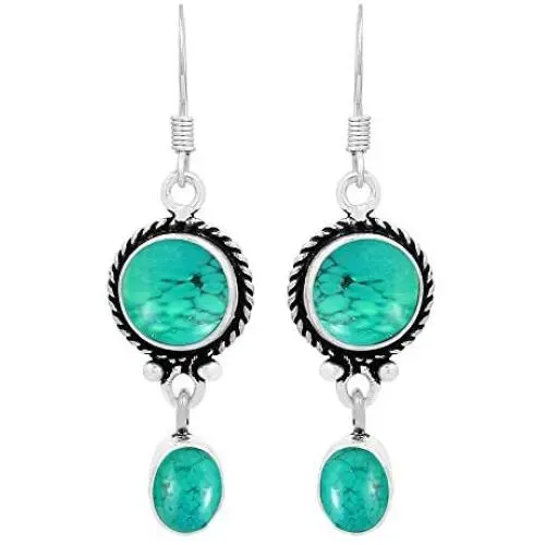 Natural Lapis Turquoise Moonstone Earrings Two Stone 925 Silver Overlay handmade Dangle Earrings for Women