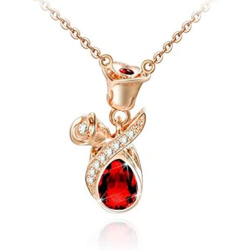 Rose Necklace for Women 925 Sterling Sliver Teardrop Rose Flower Jewelry for Girls Girlfriend Wife Mom