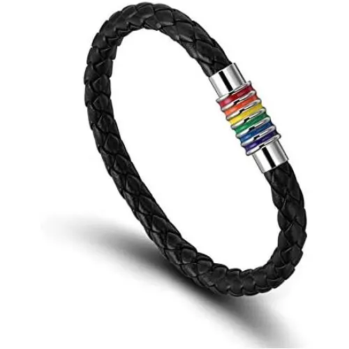 Wollet Titanium Stainless Steel Magnet Rainbow LGBT Pride Handmade Braided Bracelet PU Leather Weave Plaited Jewelry Wollet Titanium Stainless Steel Magnet Rainbow LGBT Pride Handmade Braided Bracelet PU Leather Weave Plaited Jewelry