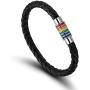 Wollet Titanium Stainless Steel Magnet Rainbow LGBT Pride Handmade Braided Bracelet PU Leather Weave Plaited Jewelry