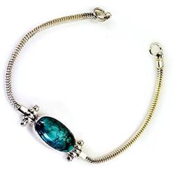 55Carat Natural Oval Cut Cabochon Turquoise Bracelet Bold Look 925 Sterling Silver for Gift Length 6.5-8 Inches