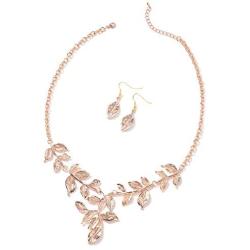 Shop LC ION Plated Yellow Rose Gold Stainless Steel Leaf Earrings Necklace for Women Fashion Costume Jewelry Set 22''
