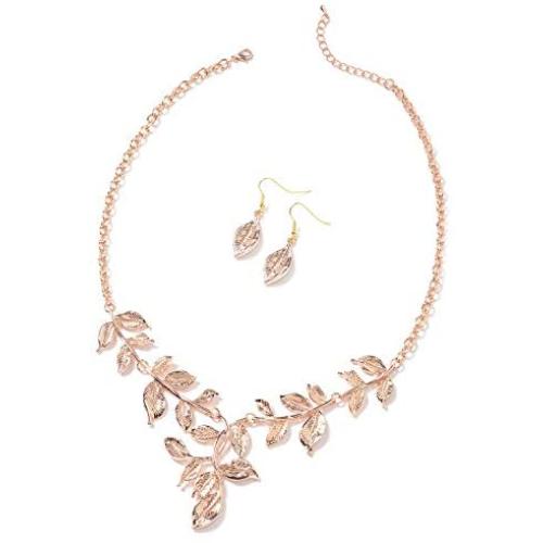 Shop LC ION Plated Yellow Rose Gold Stainless Steel Leaf Earrings Necklace for Women Fashion Costume Jewelry Set 22''
