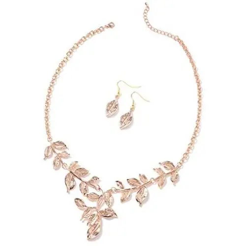 Shop LC ION Plated Yellow Rose Gold Stainless Steel Leaf Earrings Necklace for Women Fashion Costume Jewelry Set 22''