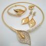 Nigerian Wedding African Beads Zinc Alloy Jewelry Sets Dubai Jewelry Sets Necklace Bracelet Earrings Ring Sets WHITE Gold-color