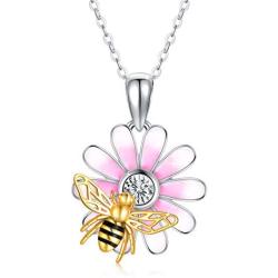 925 Sterling Silver Heart Shape Flower Necklace Collections Sunflower Sunshine Necklace Rose Pendant Necklace Jewelry For Women Girls for Her Birthday Christmas Gifts
